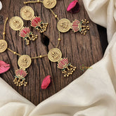 Vriksham Elegant Gold Look Alike Lakshmi Coin with Lotus Short Neckpiece-G18935